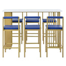 7-Piece Multi-Functional Modern Counter Height Dining Bar Table Set with Open Shelves and 6 Upholstered Stools for Dining Room, Bar and Cafe (White and Blue)