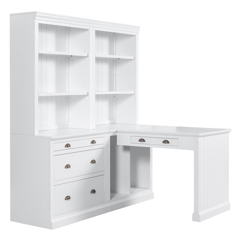 83.4"Tall Bookshelf &Writting Desk Suite,Modern Bookcase Suite with LED Lighting, Drawers,Study Desk and Open Shelves,2-Piece Set Storage Bookshelf for Living Room,Home Office,Study room,White