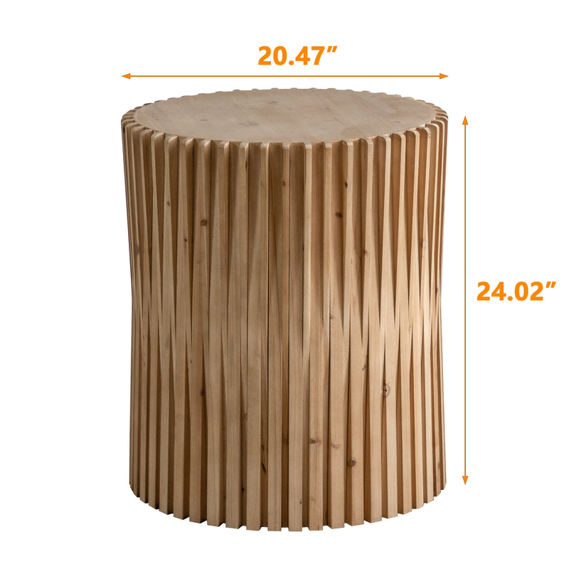 Walker Edison - Retro Fashion Style Cylindrical Side Table with Vertical Texture Relief Design,Suitable for Living Room,Office,and Dining Room