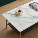 Coffee Table Rectangular Center Table For Living Room Open Space Side Table With Metal Frame - Golden / White by HouseOfZazla