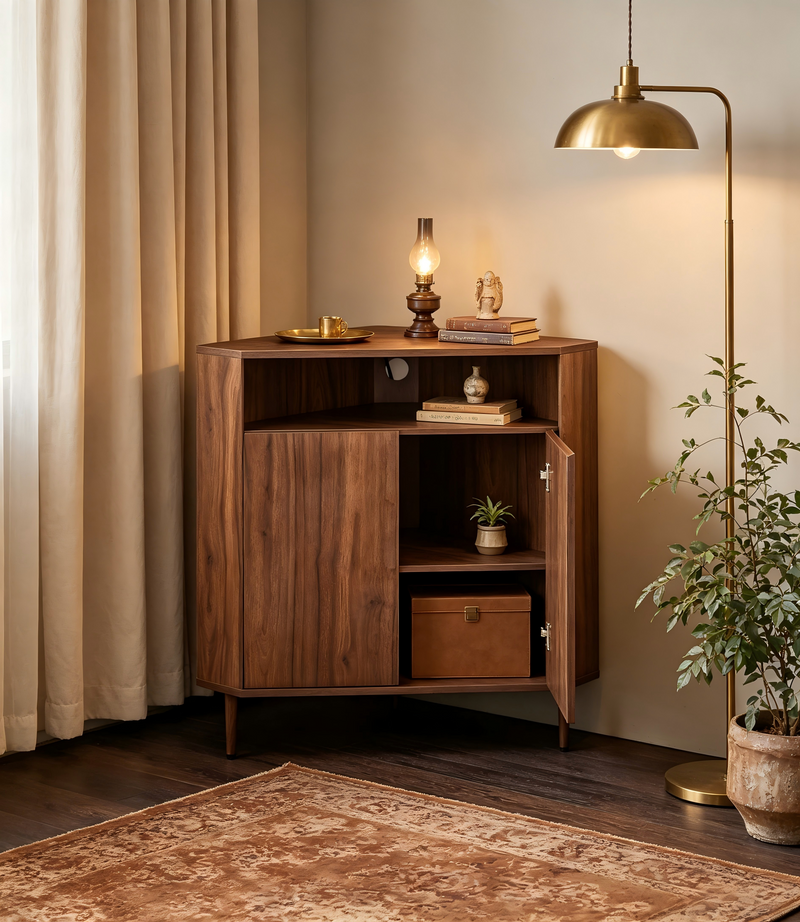 Modern Narrow Wooden Corner Storage Cabinet, photo 7 of 10