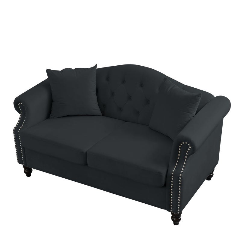 79" Chesterfield Sofa Black Velvet for Living Room, 3 Seater Sofa Tufted Couch with Rolled Arms and Nailhead for Living Room, Bedroom, Office, Apartment, 3S+2S