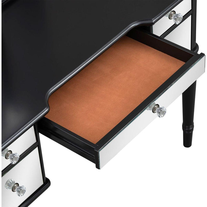 43" Dressing Table Set with Mirrored Drawers and Stool, Tri-fold Mirror, Makeup Vanity Set for Bedroom, Black