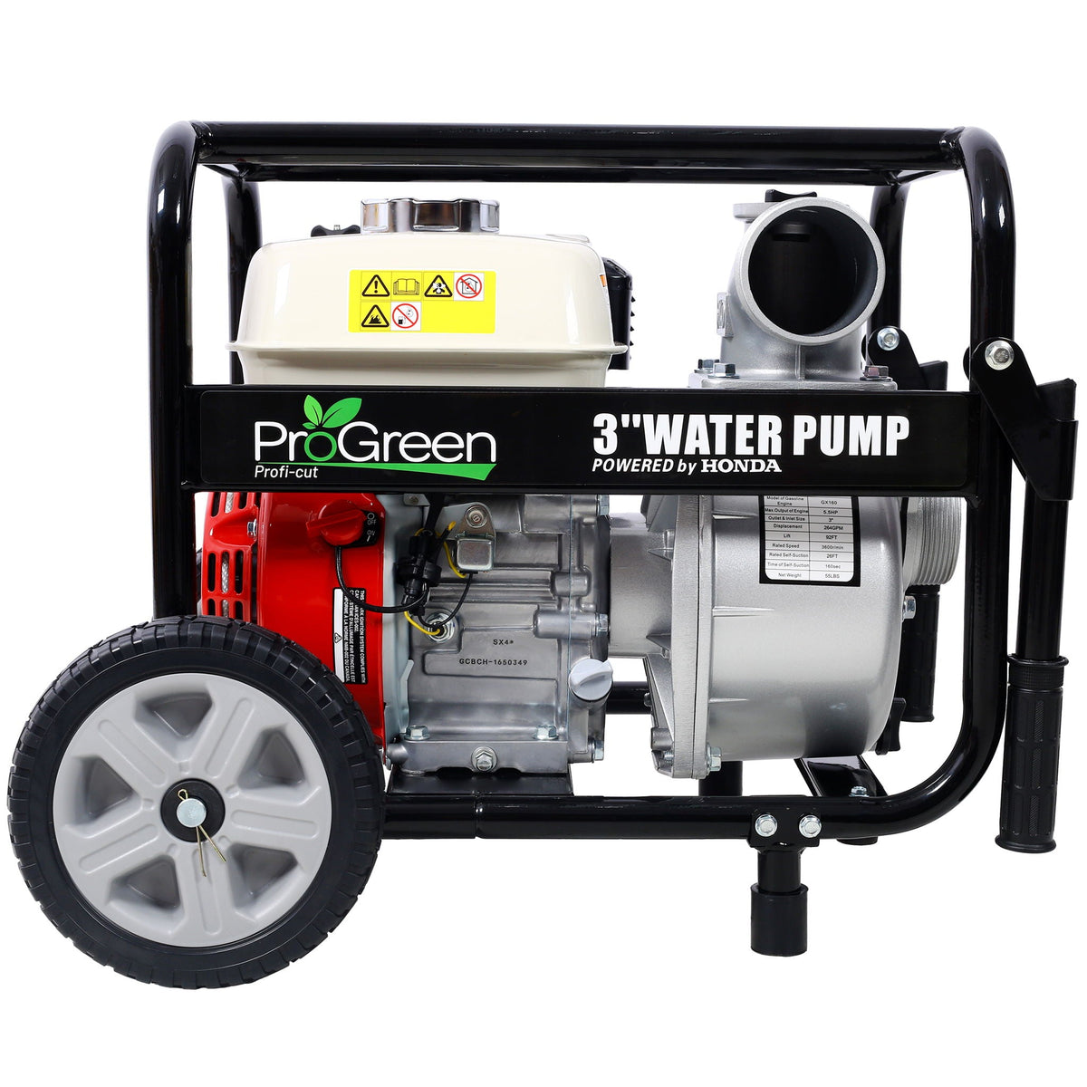 Honda - Gx160 Engine Water Pump 3" 264Gpm With Accessories Kit And Handle Wheel Kit - Black / Red, photo 14 of 18