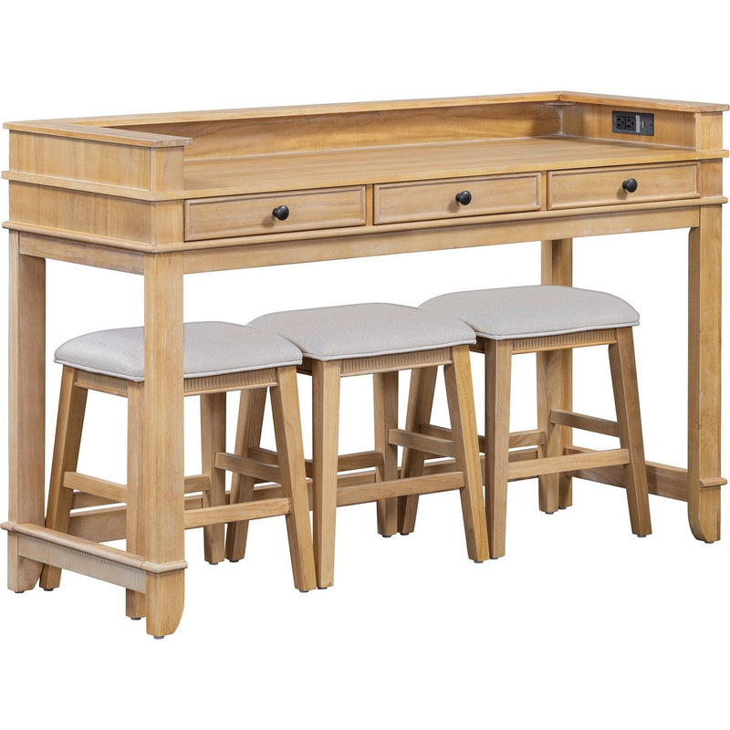 TREXM 4-Piece Dining Table Set for 3, Retro Kitchen Table and Chairs Set with 3 Storage Drawers, Ideal for Small Spaces (Natural)