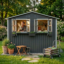 6x9 FT Outdoor Metal Storage Shed with Window & Flower Rack by HouseOfZazla
