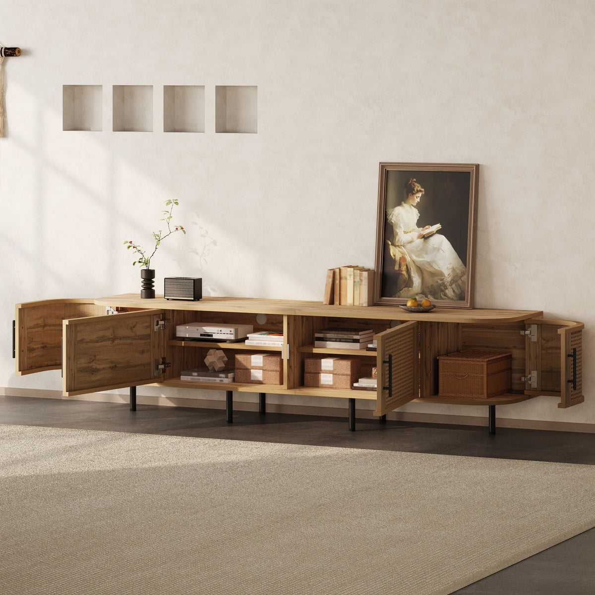 70" TV Stand With Doors, Construction For TVs Up To 80" - Natural Wood, photo 11 of 16