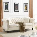 80" Chesterfield Sofa Beige Velvet for Living Room, 3 Seater Sofa Tufted Couch with Rolled Arms and Nailhead for Living Room, Bedroom, Office, Apartment, two pillows