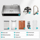 Waterfall Kitchen Sink With Pull Out Faucet & Cup Washer