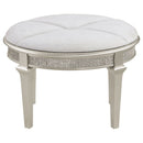 Colwood - Upholstered Oval Vanity Stool With Glitter Trim Seat - Silver Gray