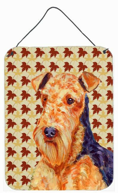 Airedale Fall Leaves Portrait Aluminium Metal Wall or Door Hanging Prints