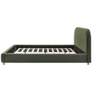 California King Size Upholstered Bed Frame With Velvet Fabric And Curve Design Thick Headboard, Solid Wood Legs, Olive by HouseOfZazla
