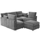 Modern Modular U-Shaped Sofa Bed With Movable Ottoman, USB Ports, Phone Holder by HouseOfZazla