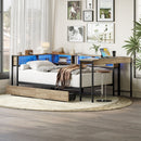 Corner Bed Frame Twin Size With Bookcase And 2 Underbed Storage Drawers, Modern Twin Bed With LED Light And Charging Station, Modern Daybed Reversible Left Or Right - Gray by HouseOfZazla