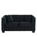59-Inch Modern Chesterfield Velvet Sofa, 2-Seater Sofa, Upholstered Tufted Backrests with Nailhead Arms and 2 Cushions for Living Room, Bedroom, Apartment, Office (Black)