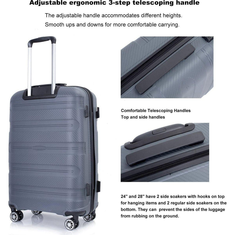 Hardshell Suitcase Spinner Wheels PP Luggage Sets Lightweight Durable Suitcase with TSA Lock,3-Piece Set (20/24/28), Gray