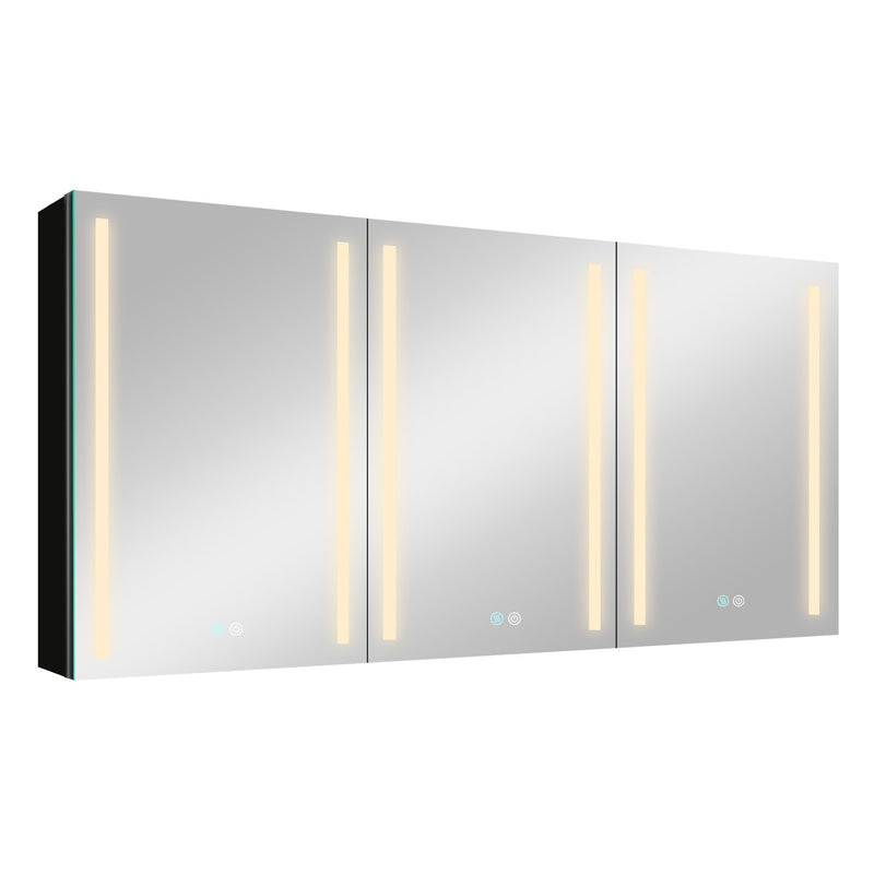 60x30 Inch LED Bathroom Medicine Cabinet Surface Mount Double Door Lighted Medicine Cabinet, Medicine Cabinets for Bathroom with Mirror Defogging, Dimmer Black