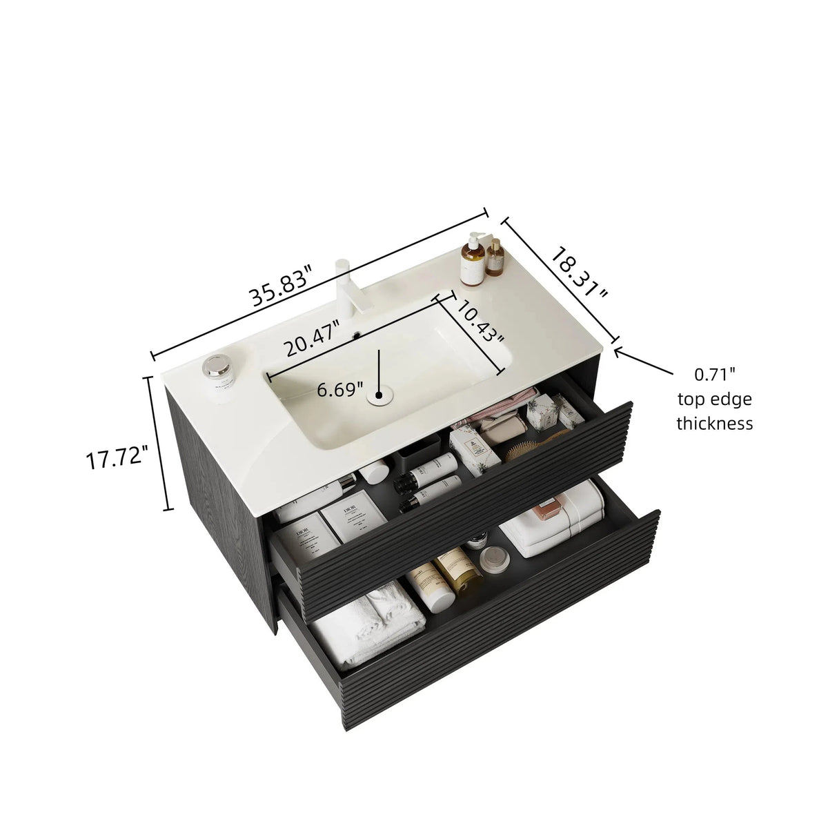 BRON 36" Bathroom Vanity with Sink, Modern Wall-Mounted Floating Cabinet, photo 5 of 5