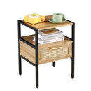 15.75" Rattan End table with drawer, Modern nightstand, metal legs,side table for living room, bedroom,natural(1 pc)