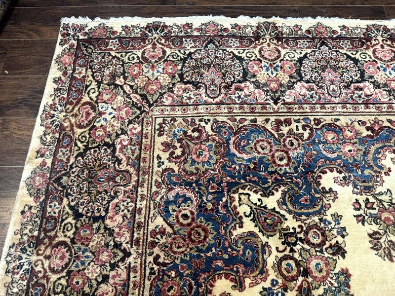 Persian Sarouk Rug 9x12, Ivory & Blue, Semi Open Field