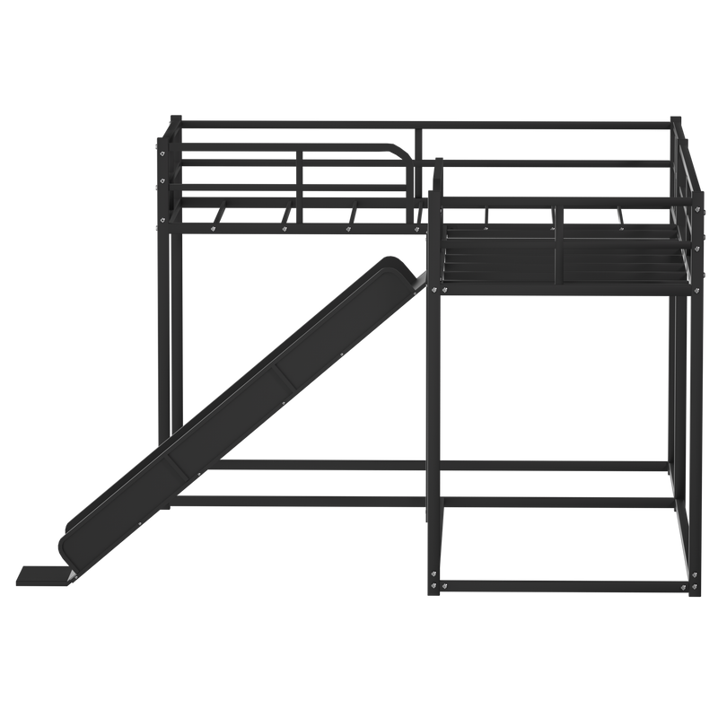 L-Shaped Bunk Bed with Slide and Short Ladder, Black