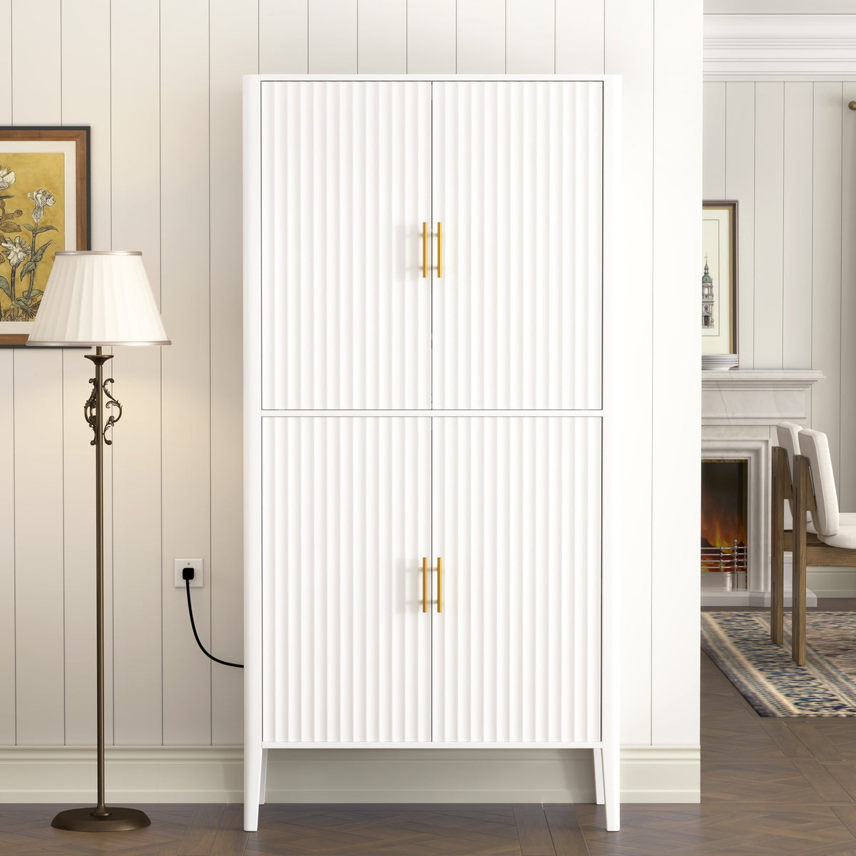 U_STYLE Modern Fluted Wine Cabinet with Glass Display & Stemware Rack, photo 2 of 10