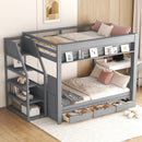 Wood Full Size Convertible Bunk Bed With Storage Staircase, Bedside Table, And 3 Drawers - Gray by Unique Piece Furniture