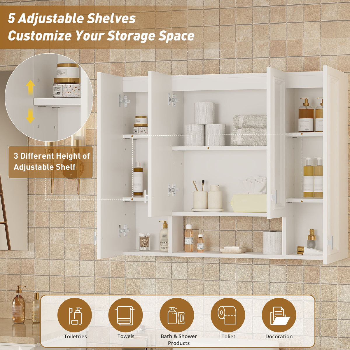 Wall Mounted Bathroom Cabinet With 5 Adjustable Shelves, photo 31 of 40