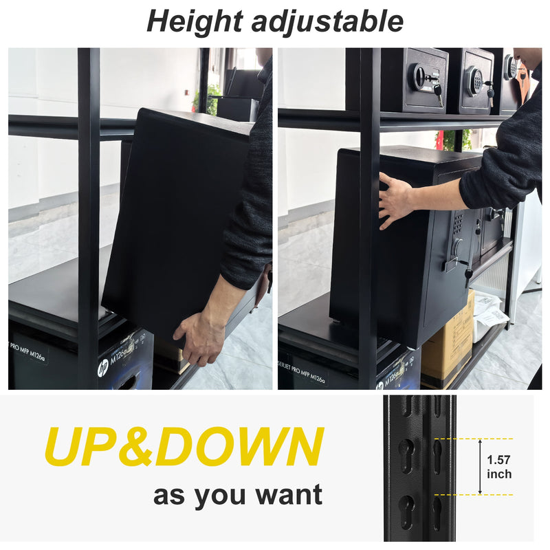 59' Wide Black Metal Shelves, with 5 Removable Dividers, Large Capacity, Strong Load Bearing, Suitable for Garage, Kitchen and Office.