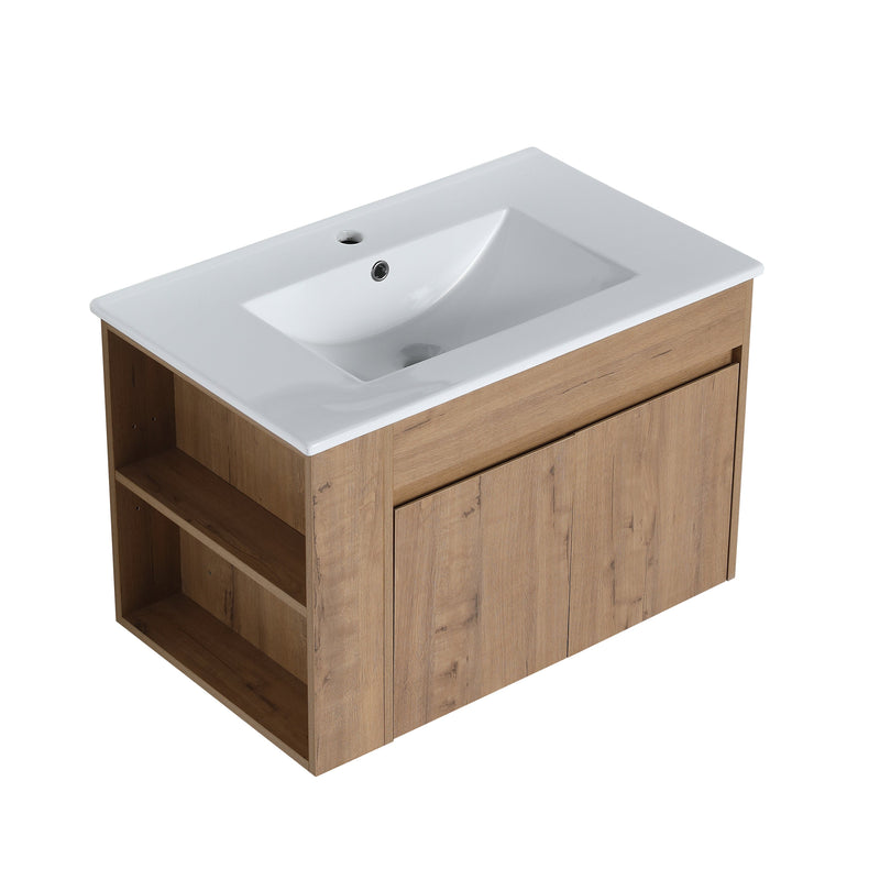 30 Inch Bathroom Vanity With White Ceramic Basin and Adjust Open Shelf (KD-PACKING)