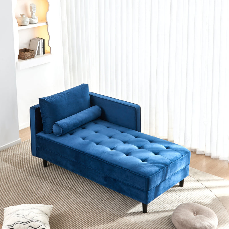 64" Velvet Chaise, Mid-Century Modern Chaise Furniture, Sleeper for Living Room, Apartment, Tool-Free Assembly. (Blue)