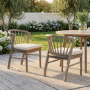 Outdoor Dining Chairs Set of 2 with Acacia Wood and Cream Washable Cushions by HouseOfZazla