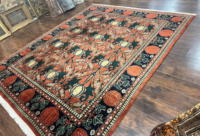Indo Persian Bidjar Rug 8x10, Red and Black, Handmade Vintage Wool Carpet