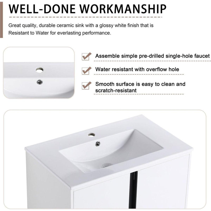 30" Freestanding Bathroom Vanity With Ceramic Sink-BVB06730WH-