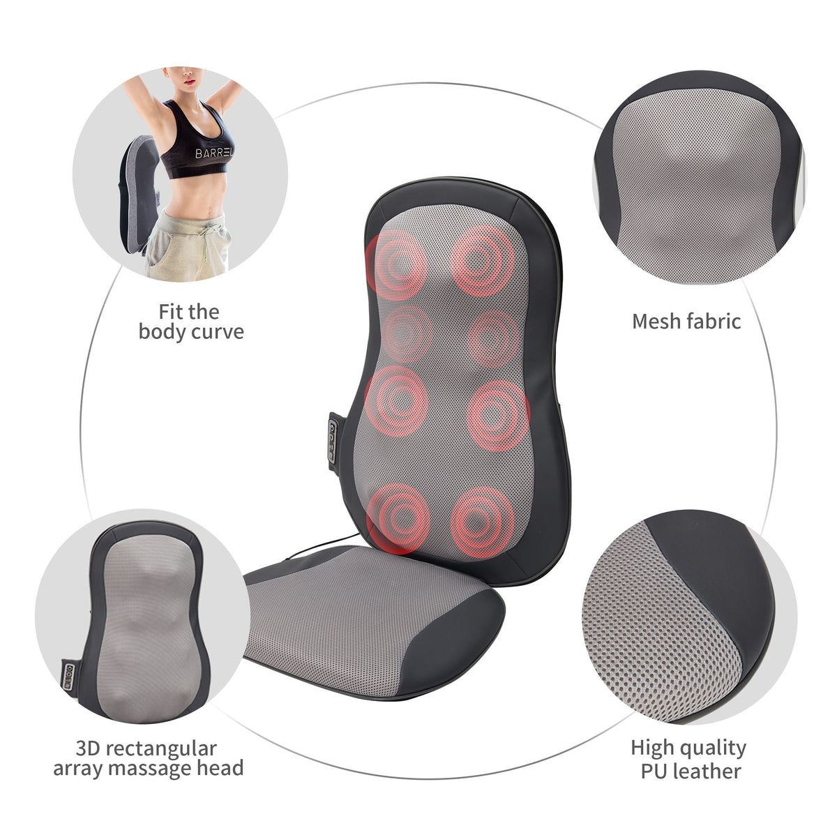 Therapeutic Shiatsu Massage Cushion With Heat Function, Polypropylene - Gray, photo 6 of 7