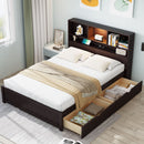 Platform Bed With Bookcase Headboard, Built-In Downlight, Charging Station, And 2 Side Drawers by HouseOfZazla