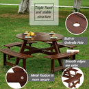 Outdoor 8 Person Round Picnic Table with Built-In Benches