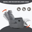 Grey Faux Leather Heat Massage Manual Recliner Chair with Rocker and Swivel