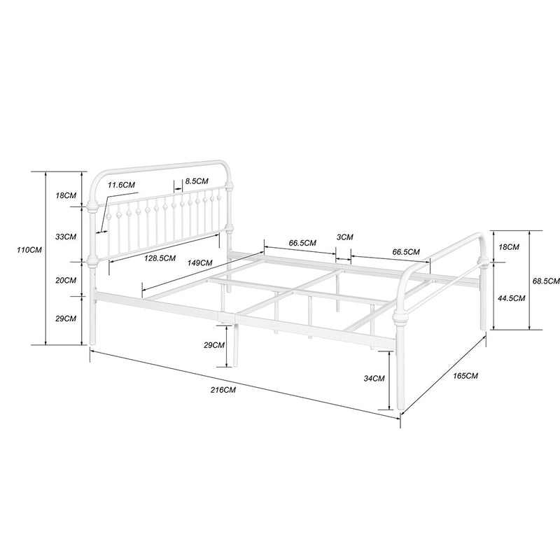 86.4" L X 59.6" W X 44" H Metal Bed Frame Queen Size Standerd Bed Frame - WHITE
