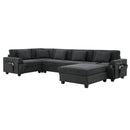 U Shaped Sectional Sofa 6 Seat Couch Set With Oversized Ottoman, Hidden Armrest Storage And Cup Holders USB Charging Ports Wide Seat Sofa by HouseOfZazla