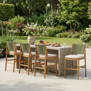 4 Pieces Arly Green Outdoor Bar Stool Solid Acacia Wood and Woven Wicker by Montret