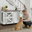 Mobile Dog Crate With Flip Top Feeding Door, Dual Access & 5 Caster System (2 Locking) - Brown White by HouseOfZazla