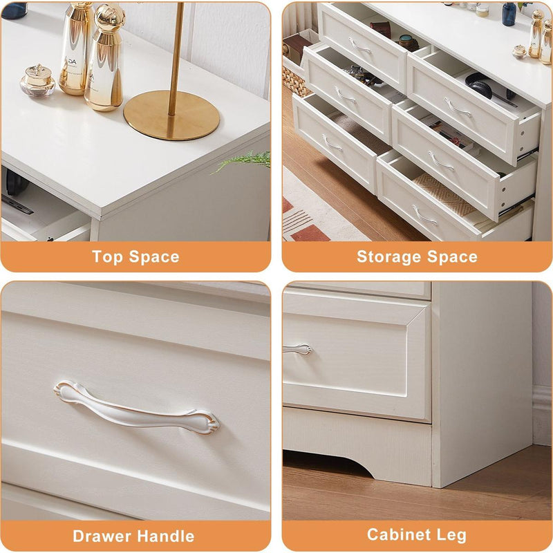 Modern 3 Drawer Bedroom Chest of Drawers with 6 Drawers Dresser, Clothes Organizer -Metal Pulls for Living Room, Bedroom, Hallway, White,47.6" x 15.7" x 28.9"