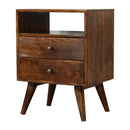 Classic Chestnut Nightstand, 2-Drawers, 1 Open-Slot, Nordic Legs