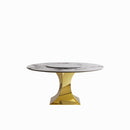 Luxury Round 59" Sintered Stone Dining Table With Stainless Steel Hourglass Base, Scratch & Heat Resistant Surface - Golden / White by Unique Piece Furniture