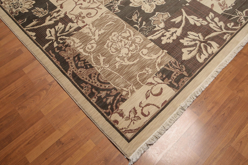 7' x 10' Hand Knotted Botanical Print 100% Wool Area rug Beige