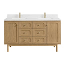 James Martin Laurent 60" Dual Mount Double Bathroom Vanity, Light Natural Oak