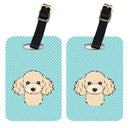 Checkerboard Blue Buff Poodle Luggage Tag