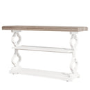 Console Sofa Table With 3 Shelves, Floral Carved Accent - Gray / White by HouseOfZazla