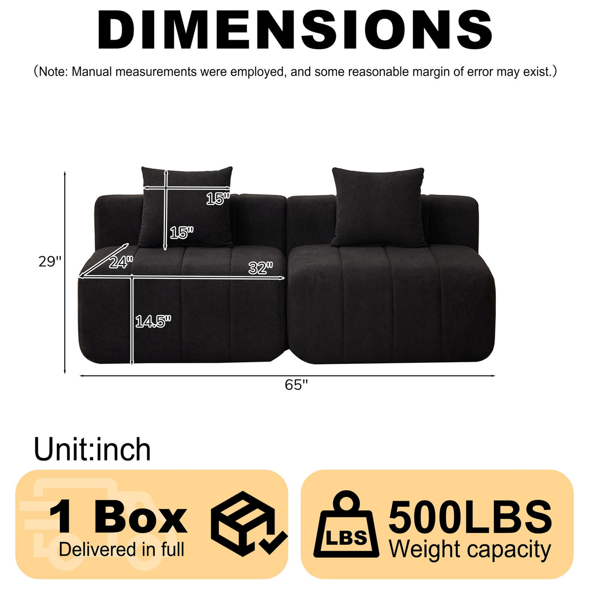 Modular Sectional Sofa With 2 Pillows, Symmetrical Design, photo 39 of 40